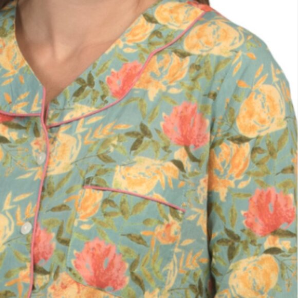 DENISE RAE Cotton Floral Pajama Top And Pants Set - Picture 3 of 3